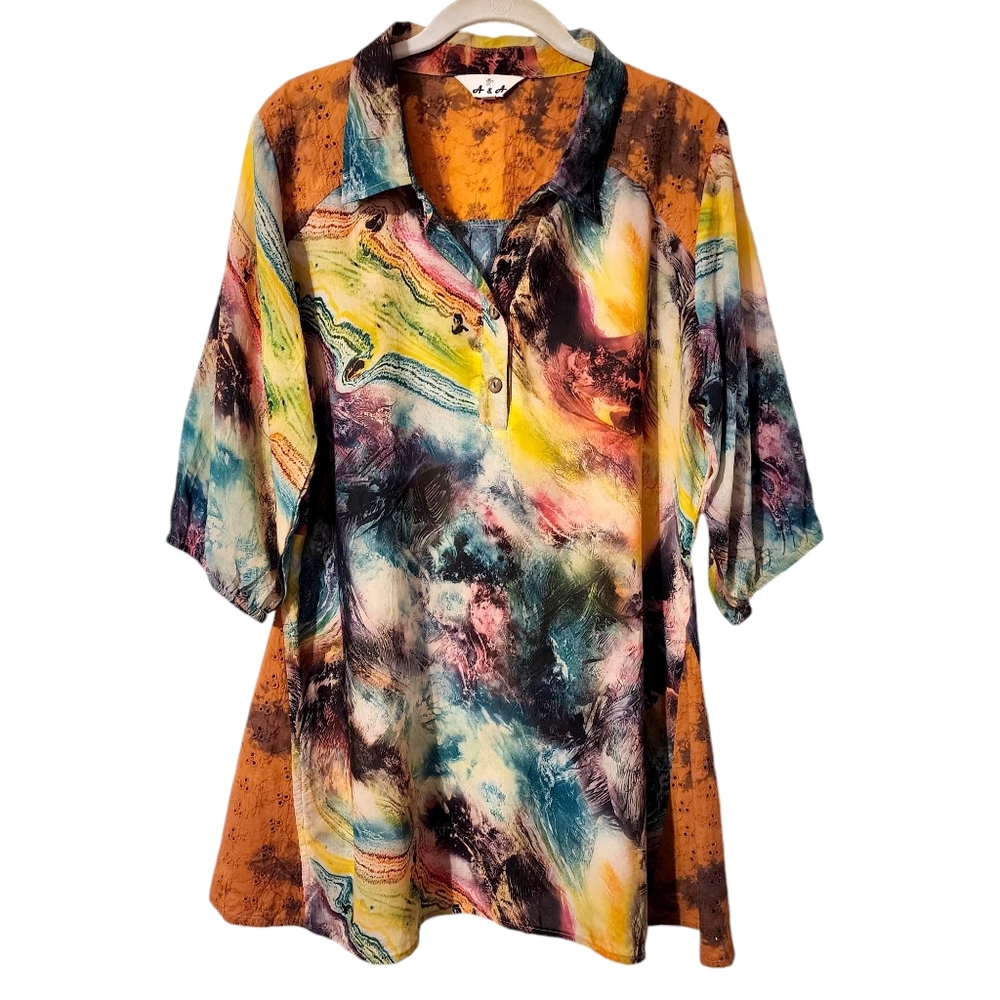 A&A Color Wave 3/4 Sleeve Tunic Top | Size XL